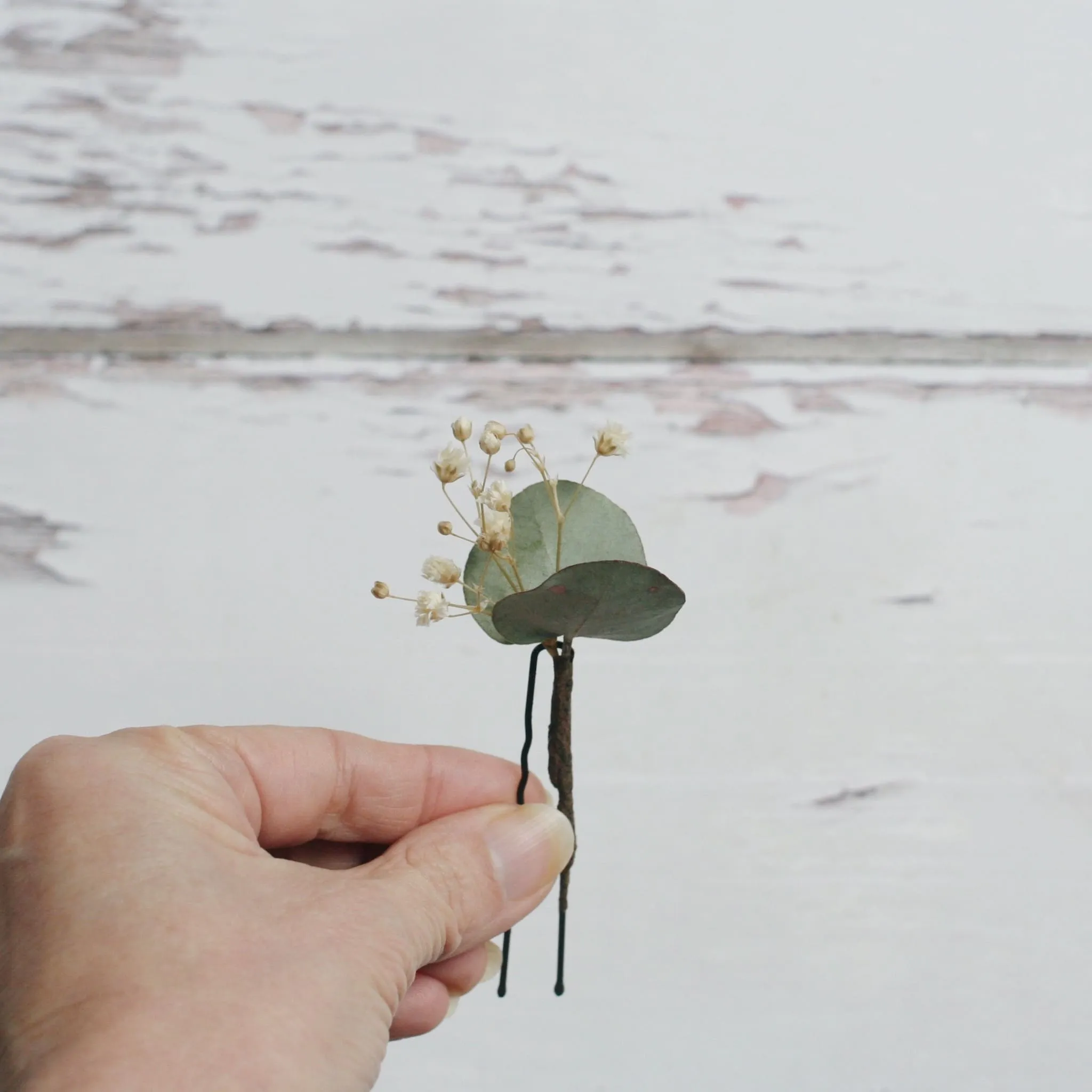 Dried Eucalyptus Baby's Breath Greenery Hair Pins