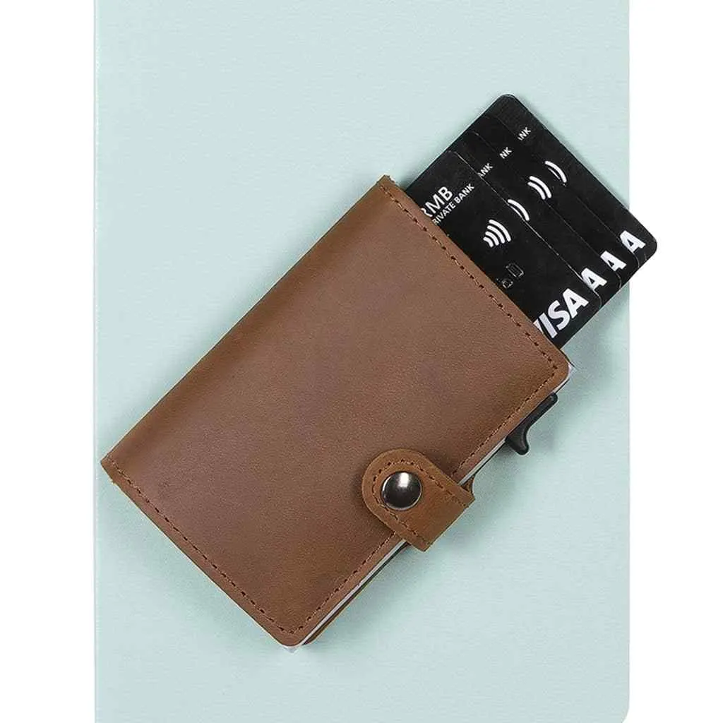 EaziCard Genuine Leather Saddle RFID Wallet | Dark Brown/Silver