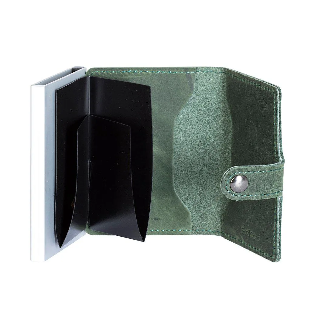 EaziCard Genuine Leather Saddle RFID Wallet | Green/Silver