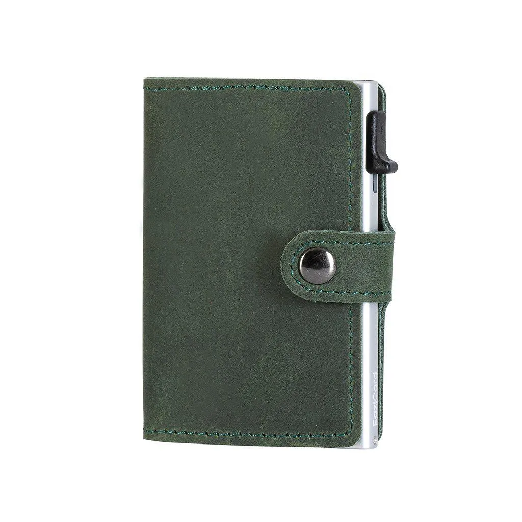 EaziCard Genuine Leather Saddle RFID Wallet | Green/Silver