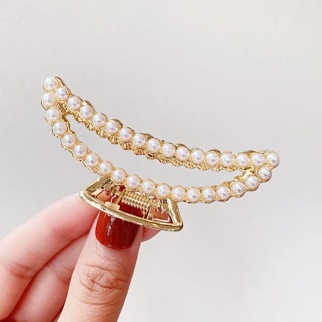 Elegant Pearls Rhinestone Geometric Hair Claws