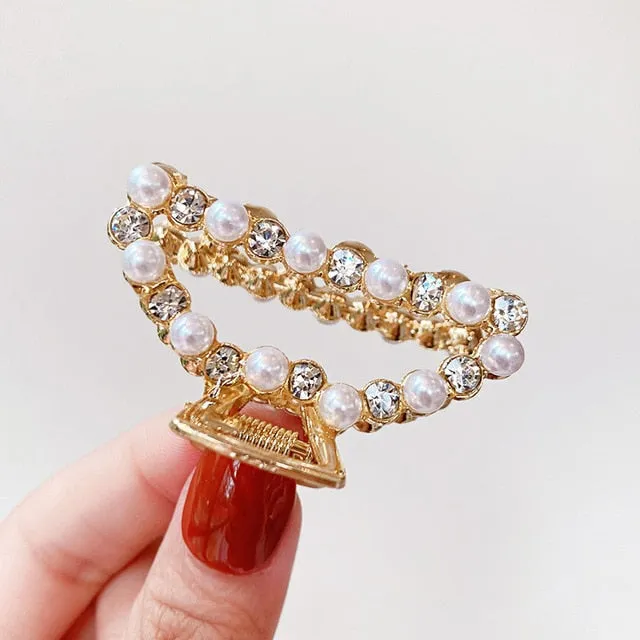 Elegant Pearls Rhinestone Geometric Hair Claws