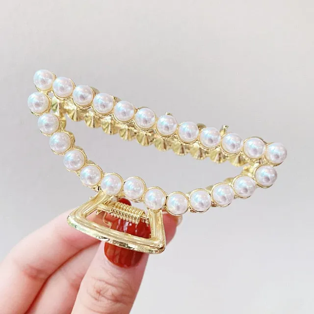 Elegant Pearls Rhinestone Geometric Hair Claws