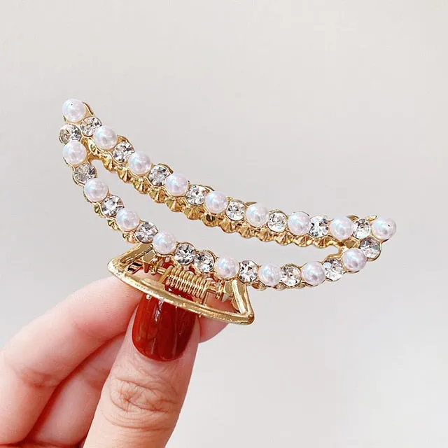 Elegant Pearls Rhinestone Geometric Hair Claws