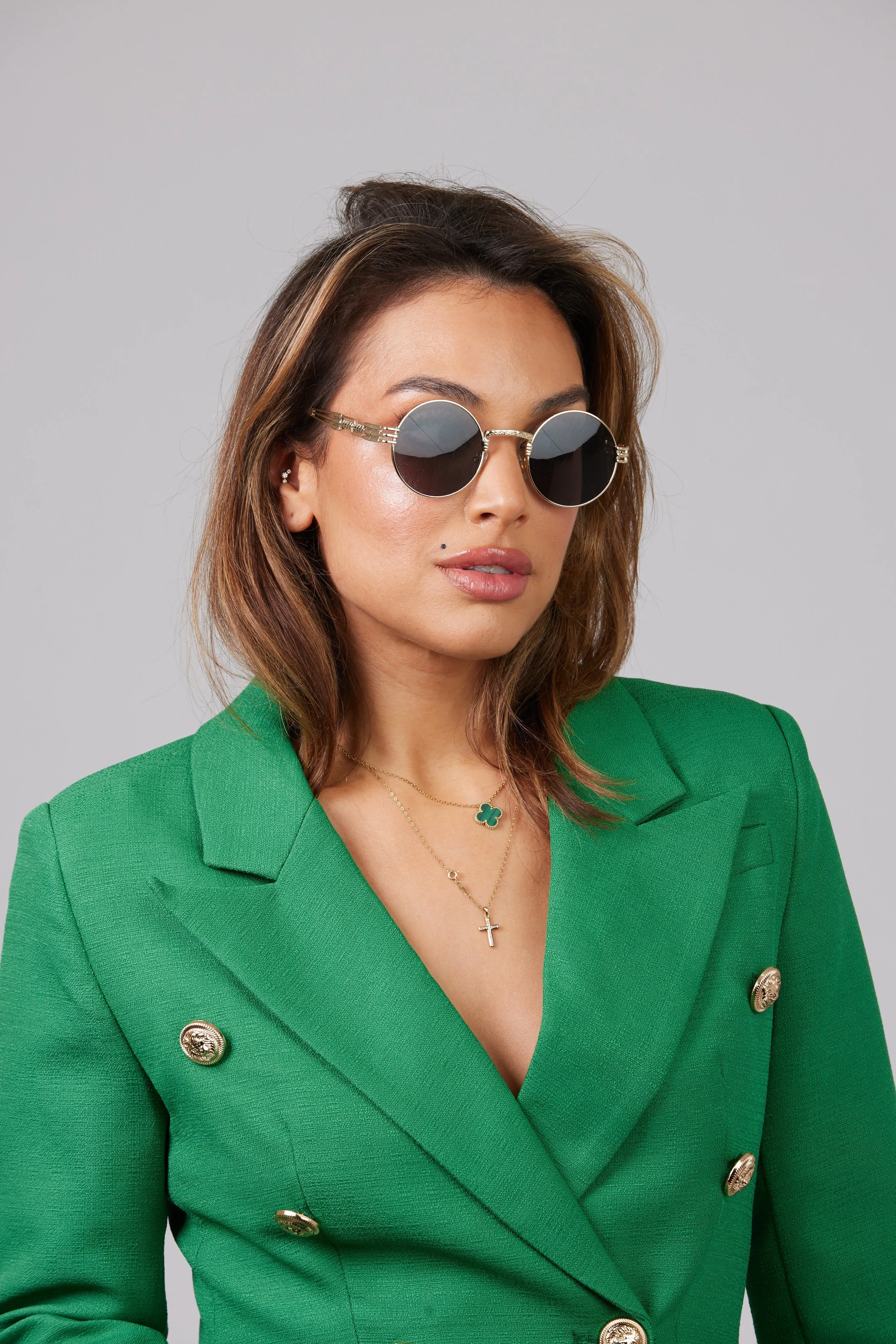 EPOCA RETRO CLEAR GREEN LENS SUNGLASSES