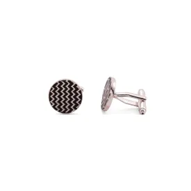 Gold & Enamel Cufflinks - Embossed Chevron - Black