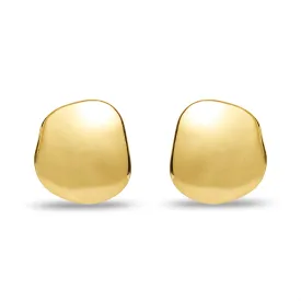 Gold Discus Button Earrings