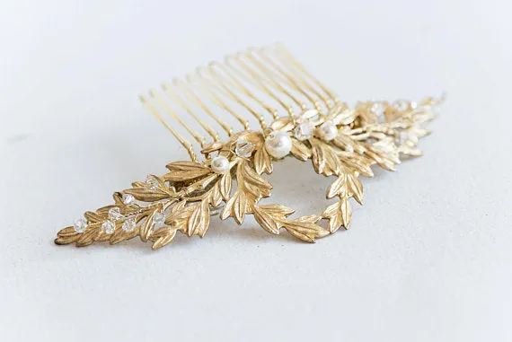 Gold leaf wedding hair comb