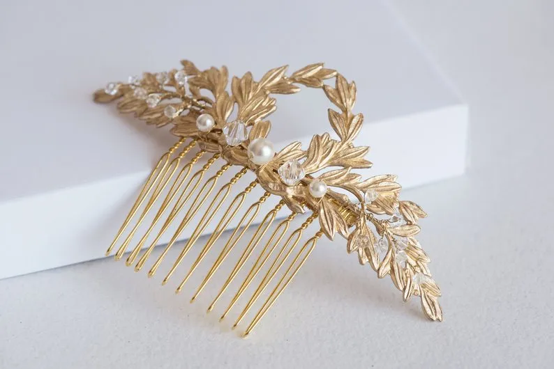 Gold leaf wedding hair comb