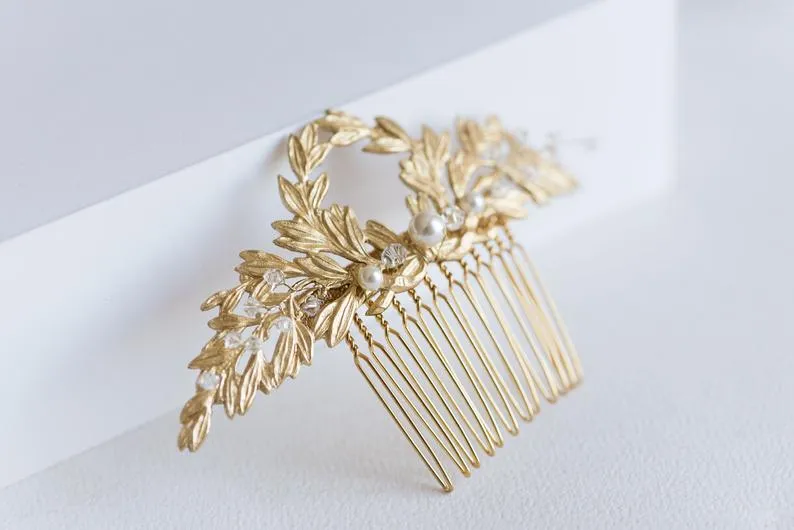 Gold leaf wedding hair comb