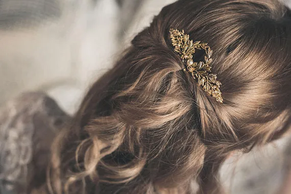 Gold leaf wedding hair comb