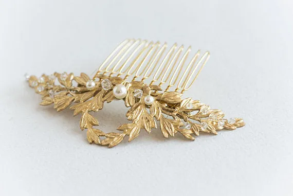 Gold leaf wedding hair comb