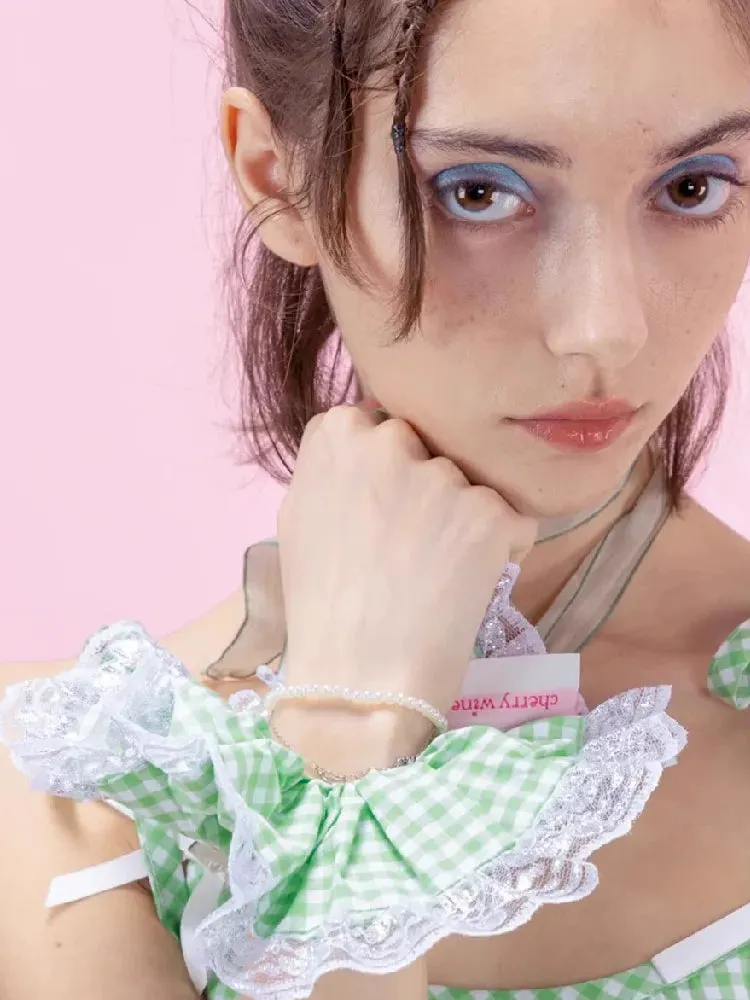 Green Plaid Patchwork Lace Hair Bands【s0000009333】