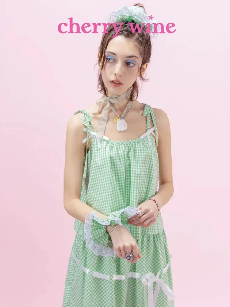 Green Plaid Patchwork Lace Hair Bands【s0000009333】