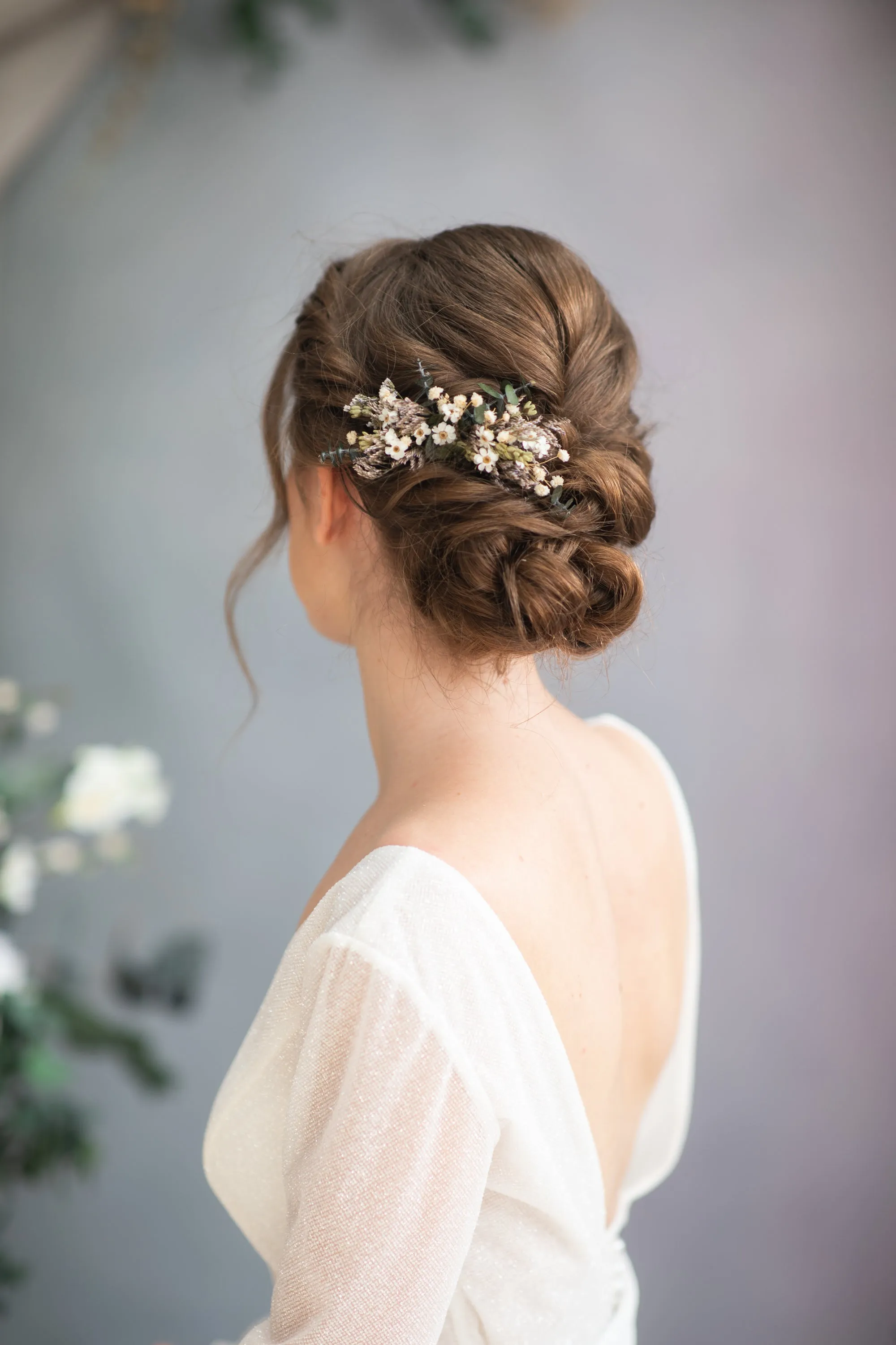 Greenery flower hair comb