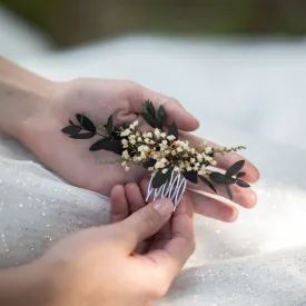 Greenery mini flower hair comb Wedding Baby's breath hair comb Bridal accessories Greenery flower hair comb Magaela Natural