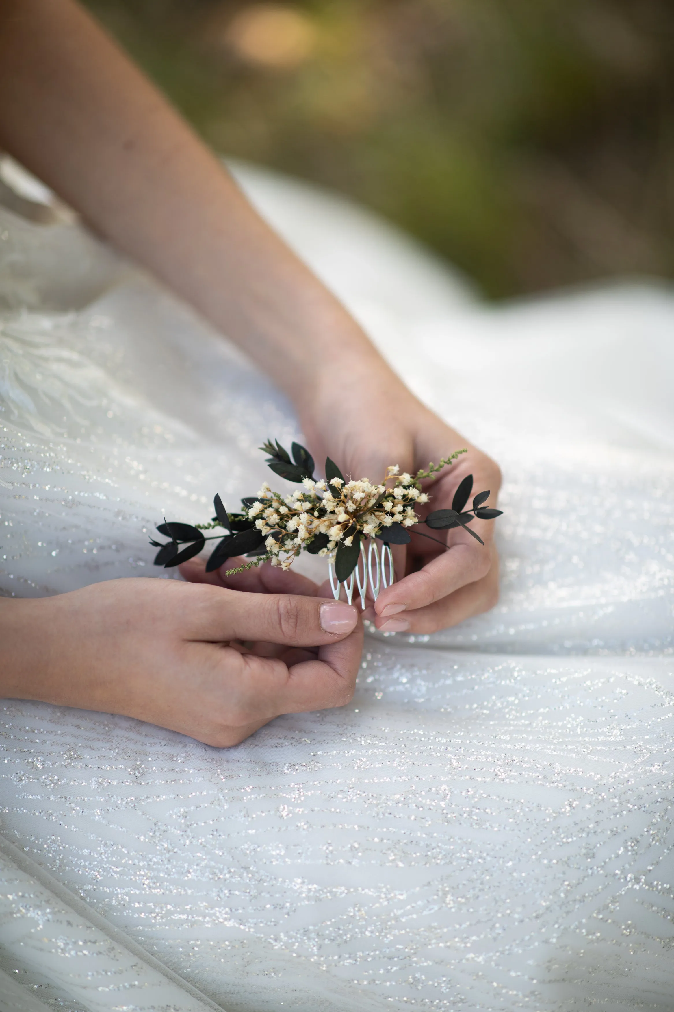 Greenery mini flower hair comb Wedding Baby's breath hair comb Bridal accessories Greenery flower hair comb Magaela Natural