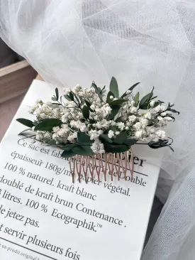 Gypsophila and Greenery Dried Flower Comb White for Brides, Wedding Babys Breath Floral Hair Slides, Bridal Hair Accessories with Eucalyptus