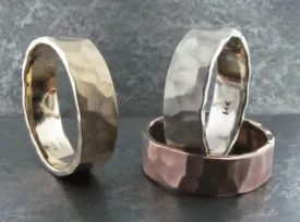 Hand Hammered 6mm Wide Bands in 14K White, Yellow or Rose Gold