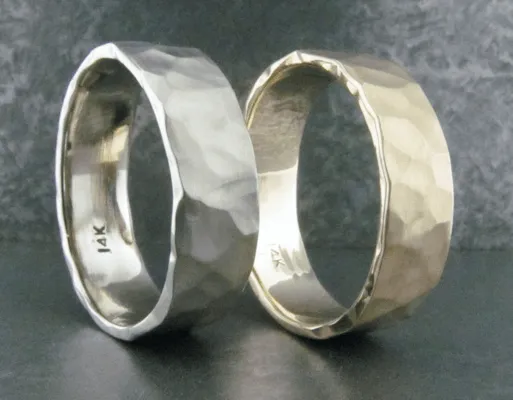 Hand Hammered 6mm Wide Bands in 14K White, Yellow or Rose Gold