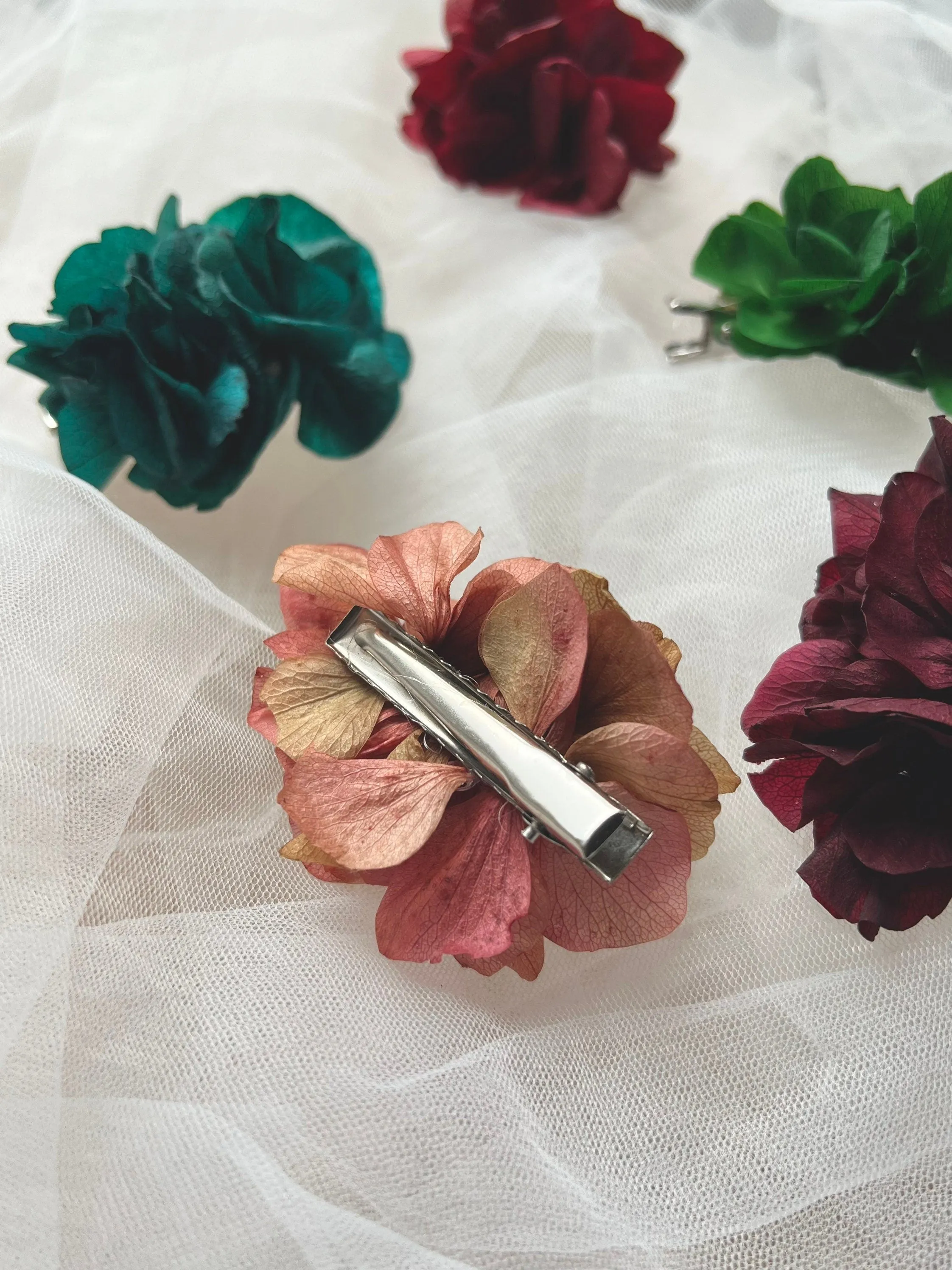 Handmade Bridesmaids Gift Hair Accessories, Dried Flower Hair Clips Red Teal Green Burgundy, Small Floral Hair Piece