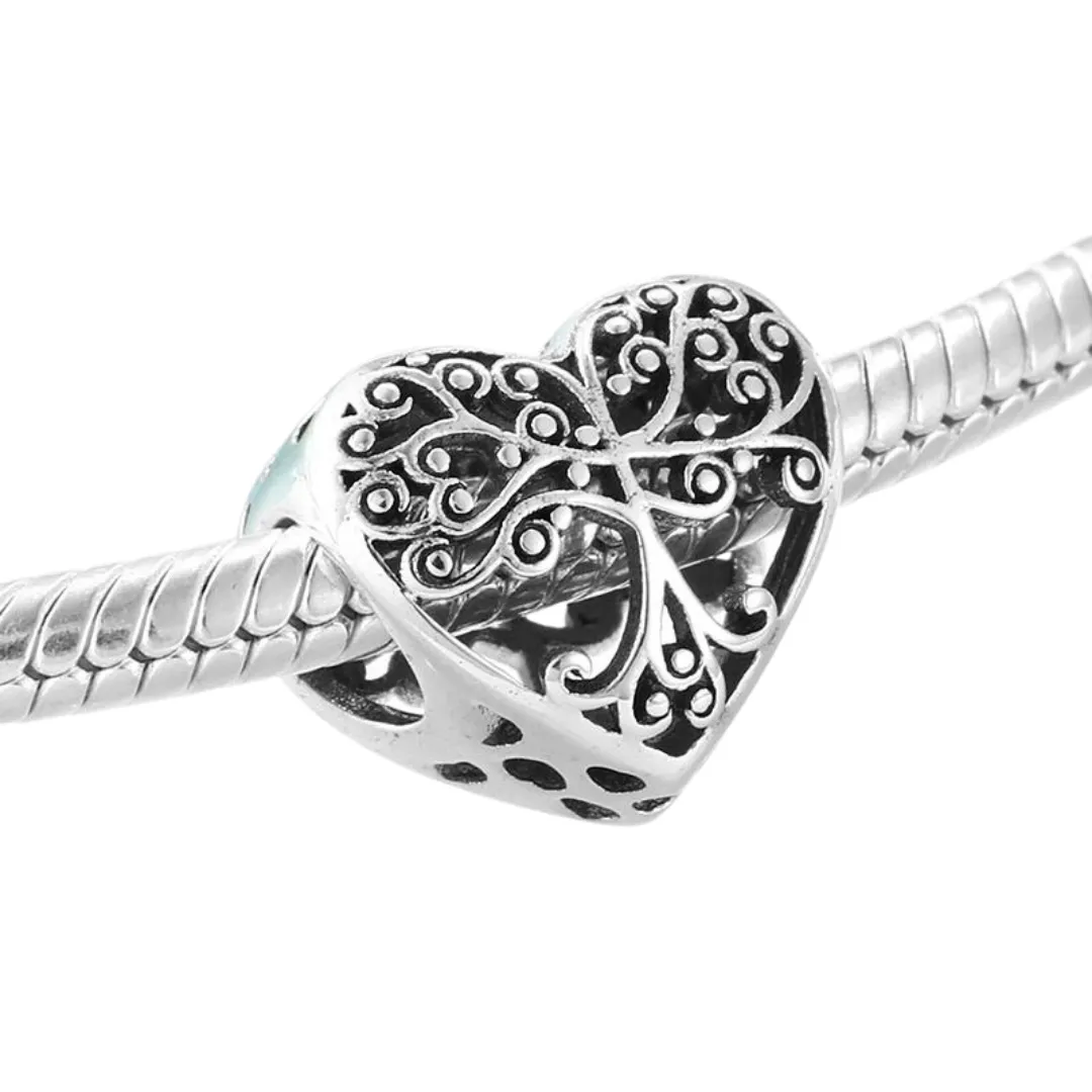 Heart Family Tree Charm 925 Sterling Silver