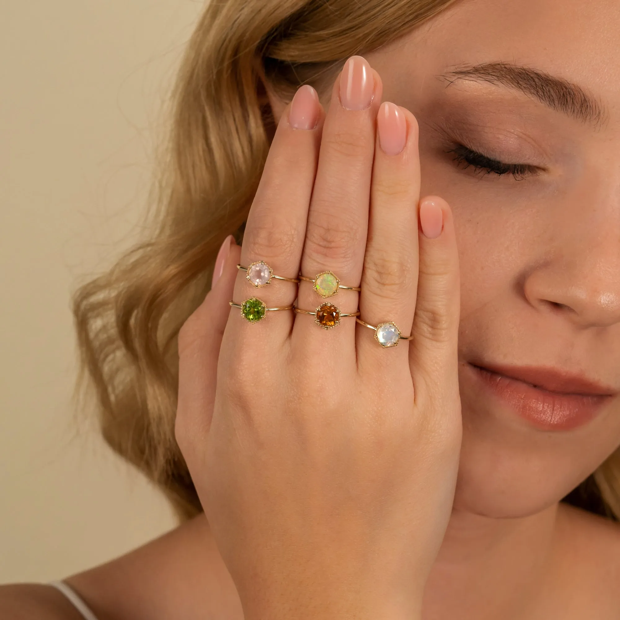 Hexagon Moonstone Ring, Anaya