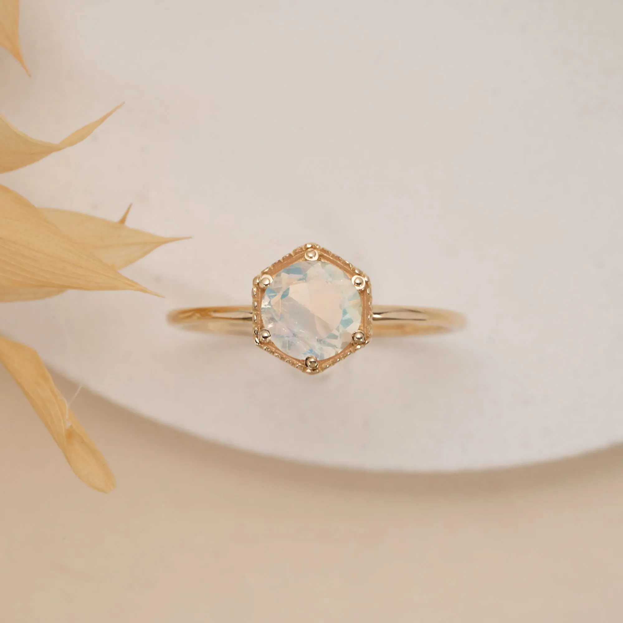 Hexagon Moonstone Ring, Anaya