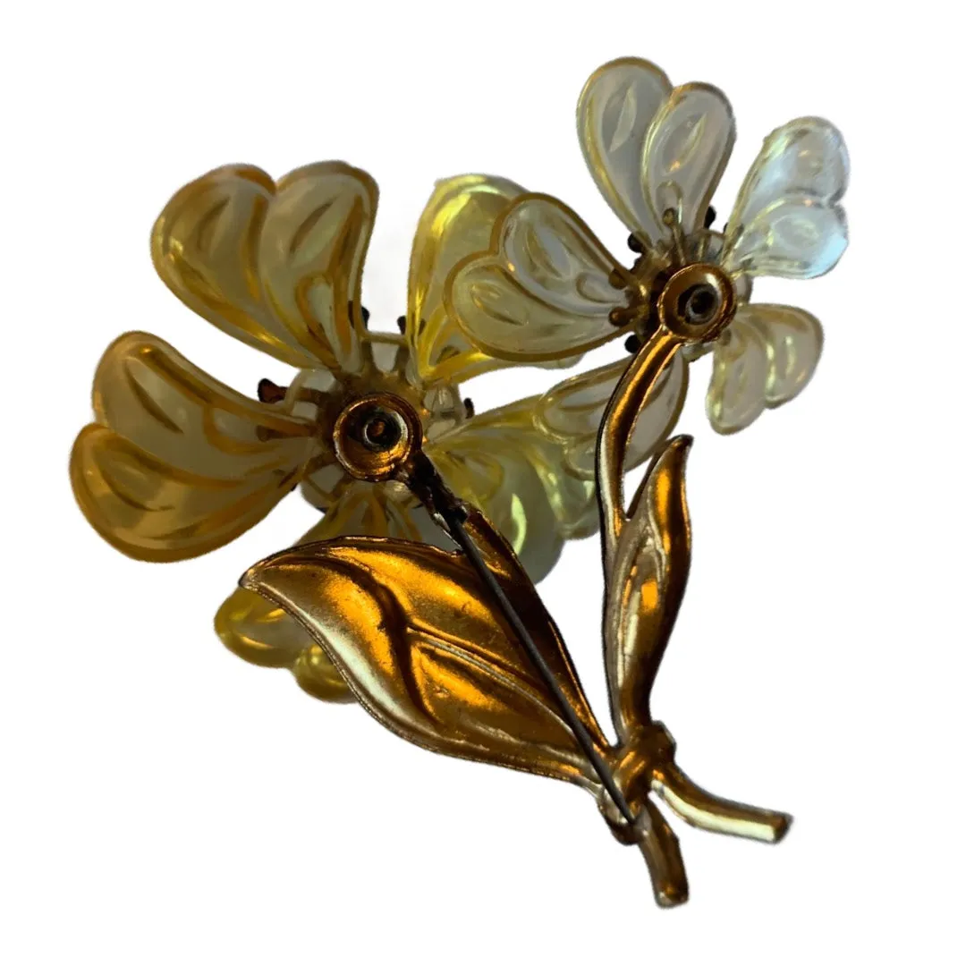 Honey Glaze Celluloid Large Flower Brooch circa 1930s