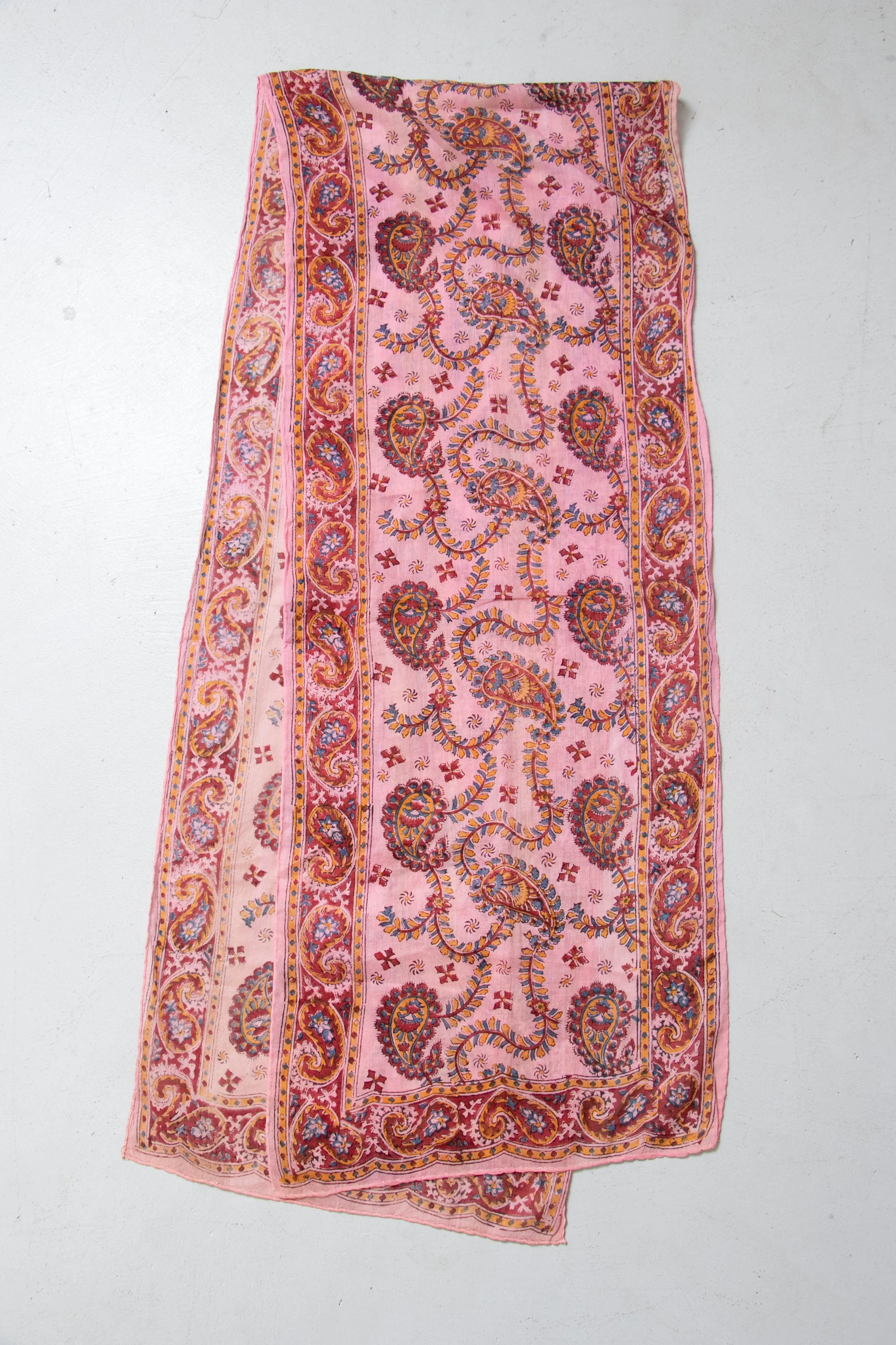 India Cotton Scarf Long rectangular Printed Wrap 1970s