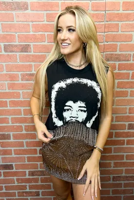 Jimi Hendrix Cropped Rhinestone Fringe Tank