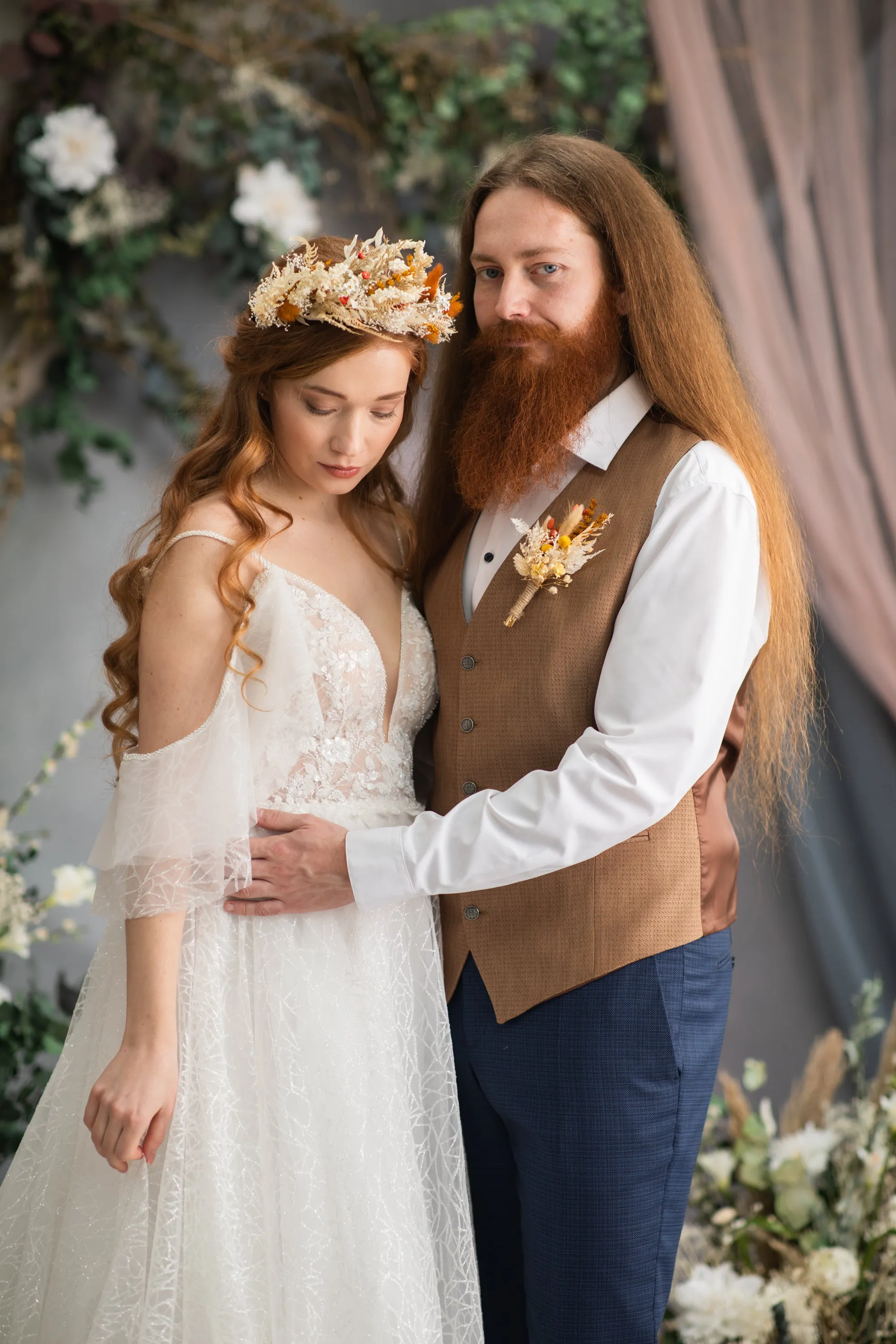 Large boho flower hair crown