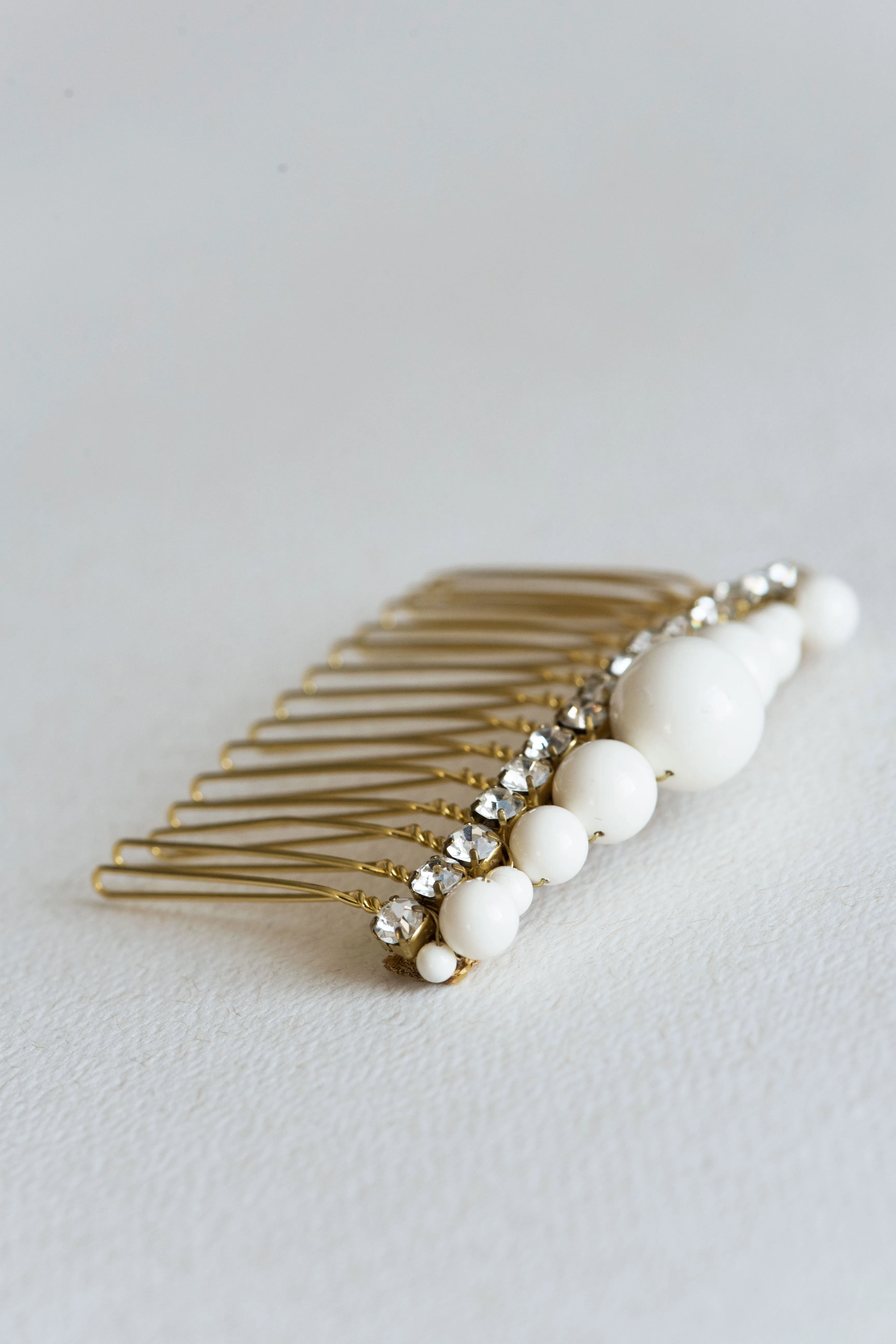 Large pearl hair comb with crystals gold or silver - ALBE