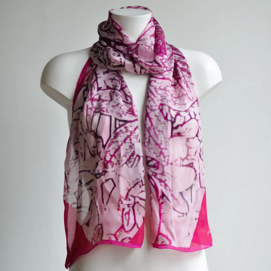 Leaf Sprays Long Silk Scarf