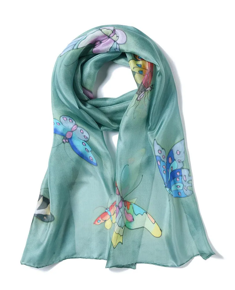 Long Hand Painted Silk Scarf - Butterfly