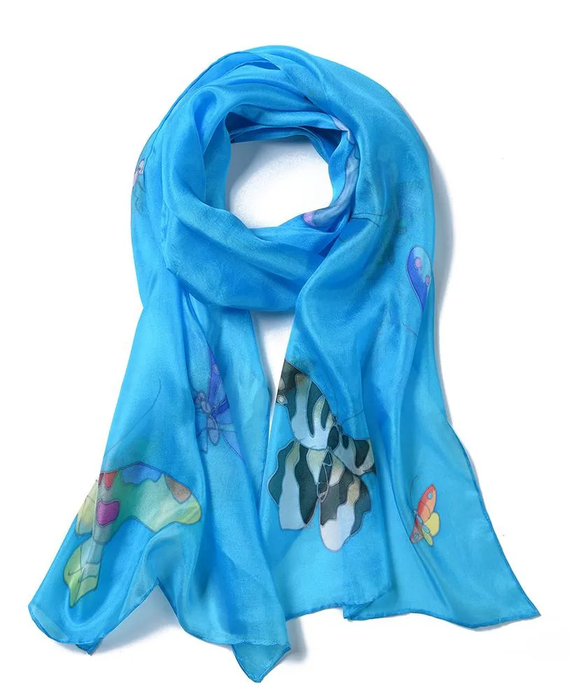 Long Hand Painted Silk Scarf - Butterfly