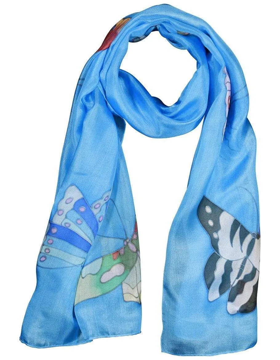 Long Hand Painted Silk Scarf - Butterfly