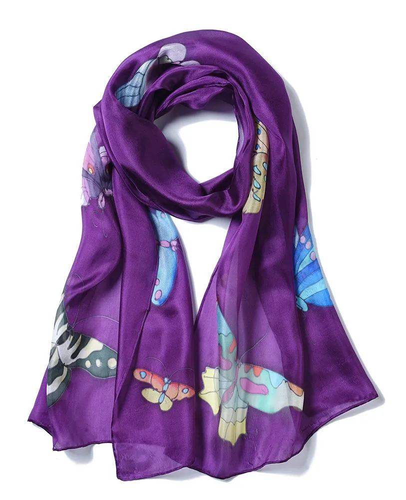 Long Hand Painted Silk Scarf - Butterfly