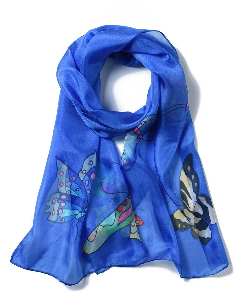 Long Hand Painted Silk Scarf - Butterfly