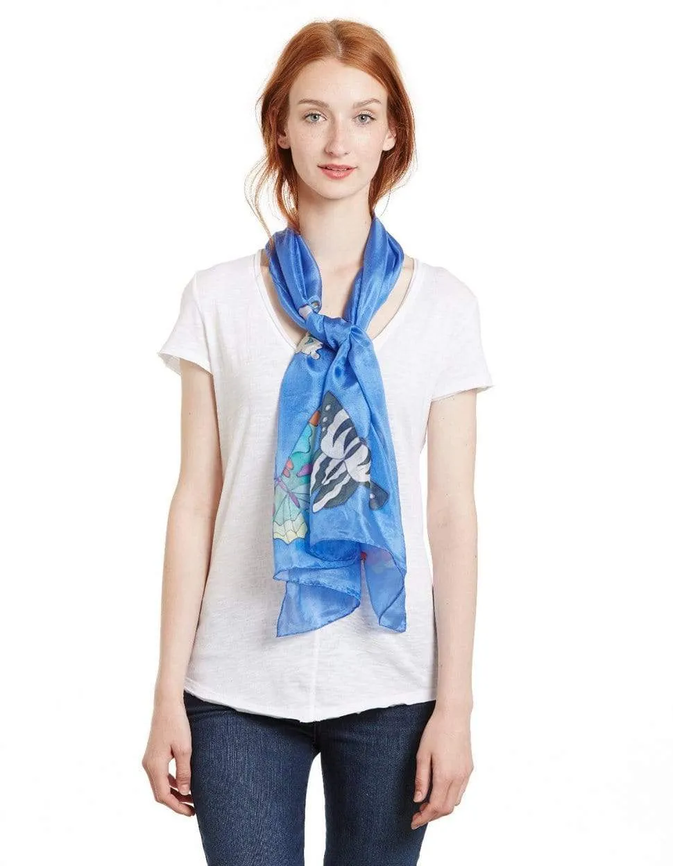 Long Hand Painted Silk Scarf - Butterfly