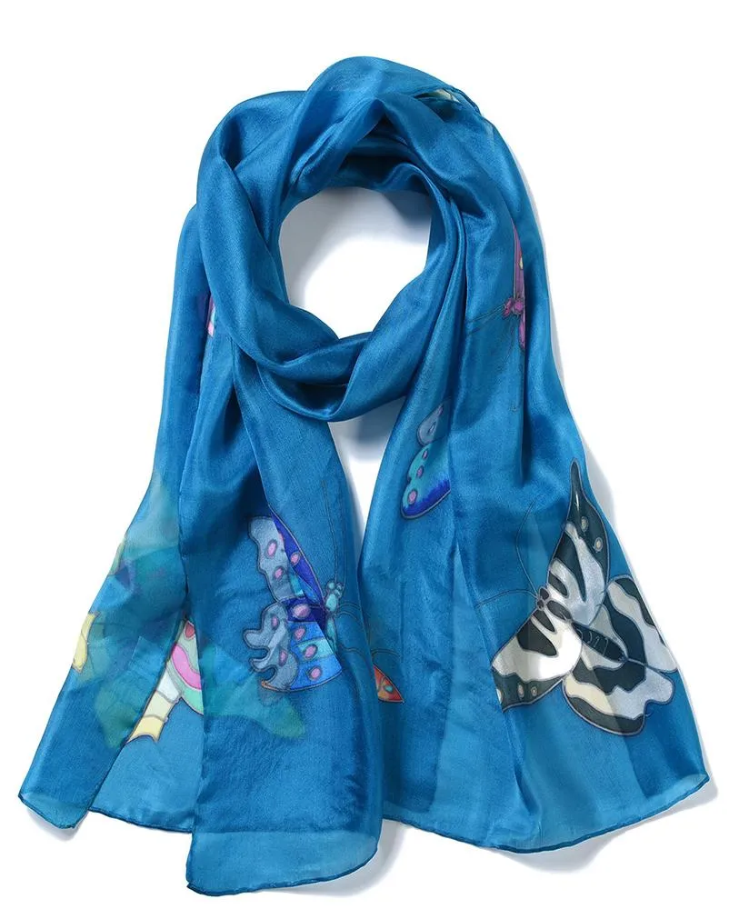 Long Hand Painted Silk Scarf - Butterfly