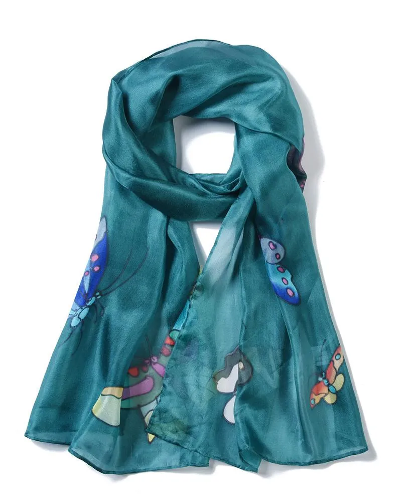 Long Hand Painted Silk Scarf - Butterfly