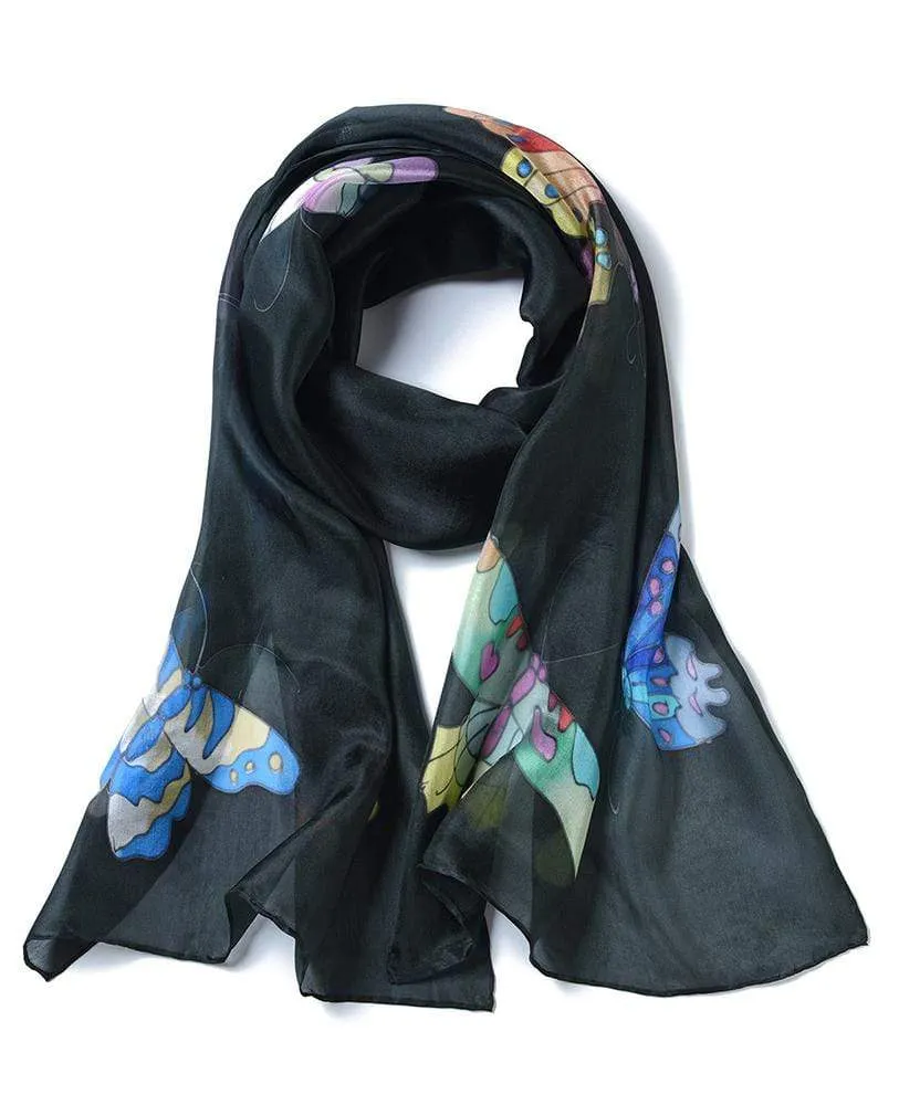 Long Hand Painted Silk Scarf - Butterfly