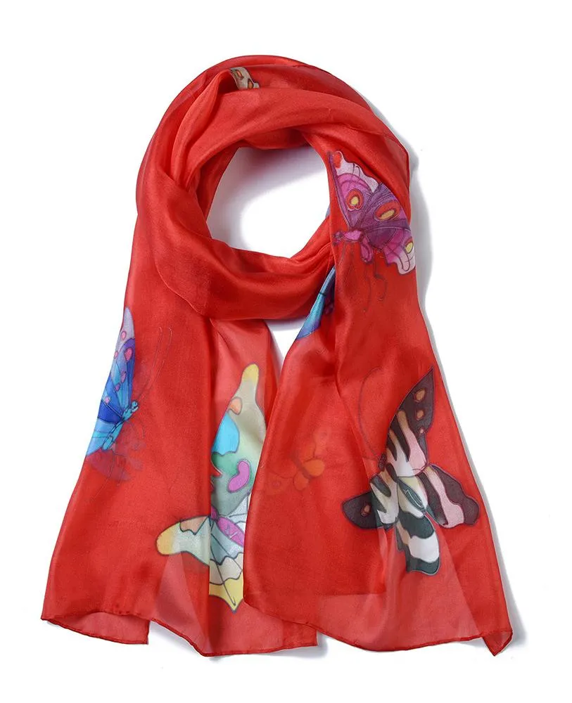 Long Hand Painted Silk Scarf - Butterfly