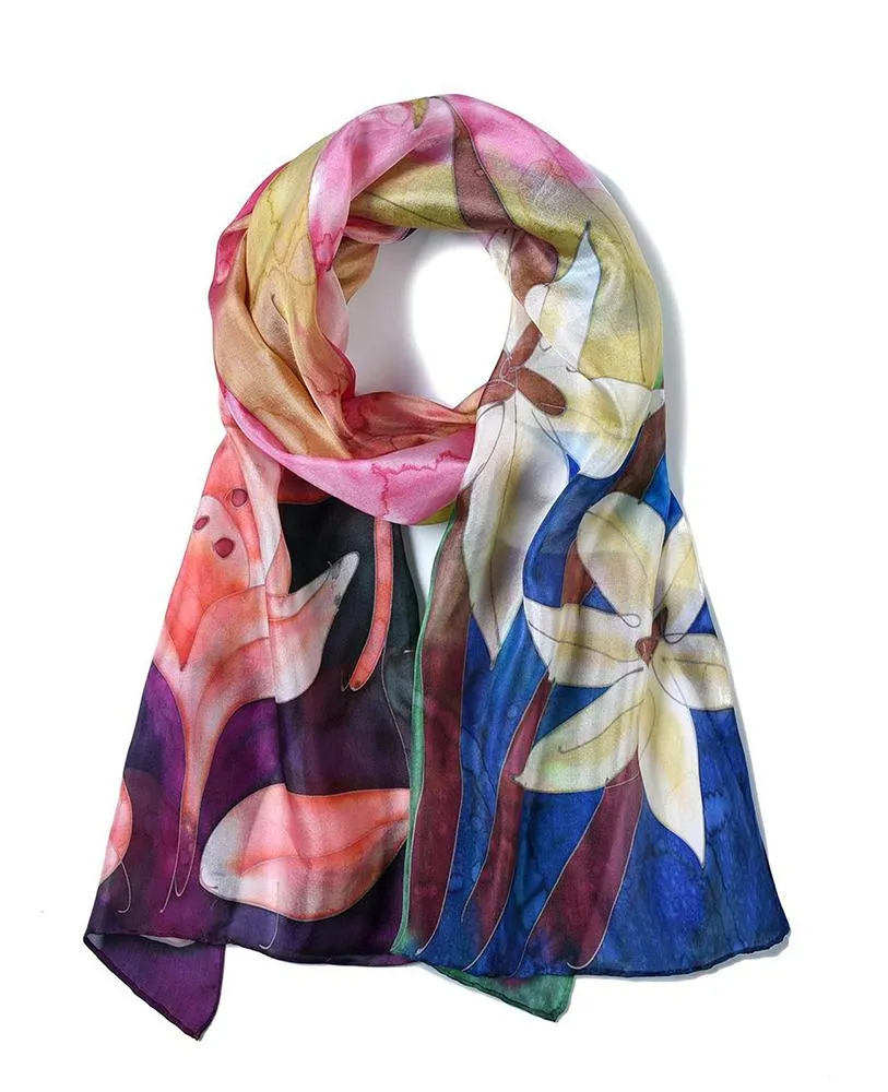 Long Hand Painted Silk Scarf - Daylilly