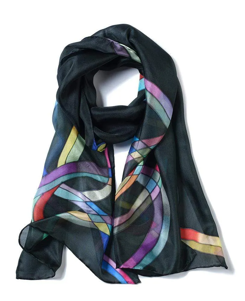 Long Hand Painted Silk Scarf - Ribbons