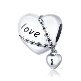 Love Forever Padlock Dangle Heart Charm 925 Sterling Silver