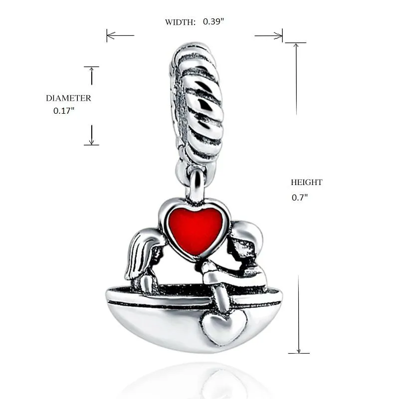 Lovers in Love Red Enamel Boat Charm 925 Sterling Silver