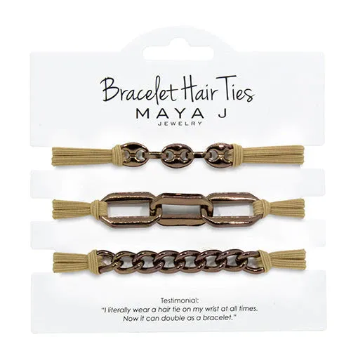 Maya J Chocolate Link Elastic Bracelet Hair Ties - Beige