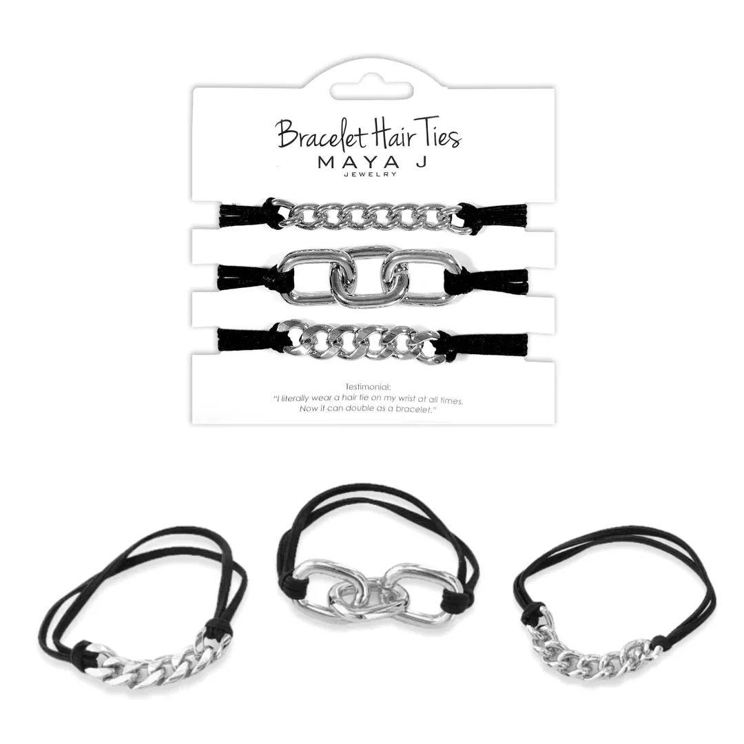 Maya J Elastic Bracelet Hair Ties - Black Silver